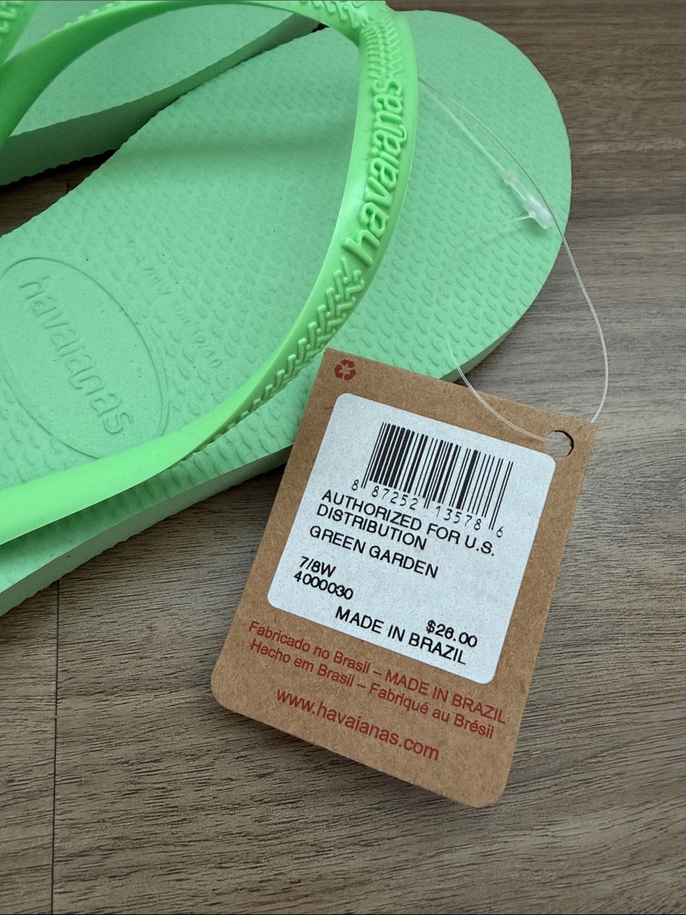 *NWT* Havaianas Slim Flip Flops in Green Garden (7/8 Women) - Picture 2 of 3
